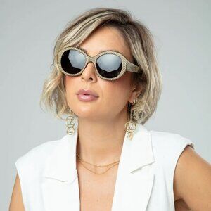 Celine CL4240IS 25A ANIMATION BRAND NEW Sunglasses Ivory Silver Studs Women